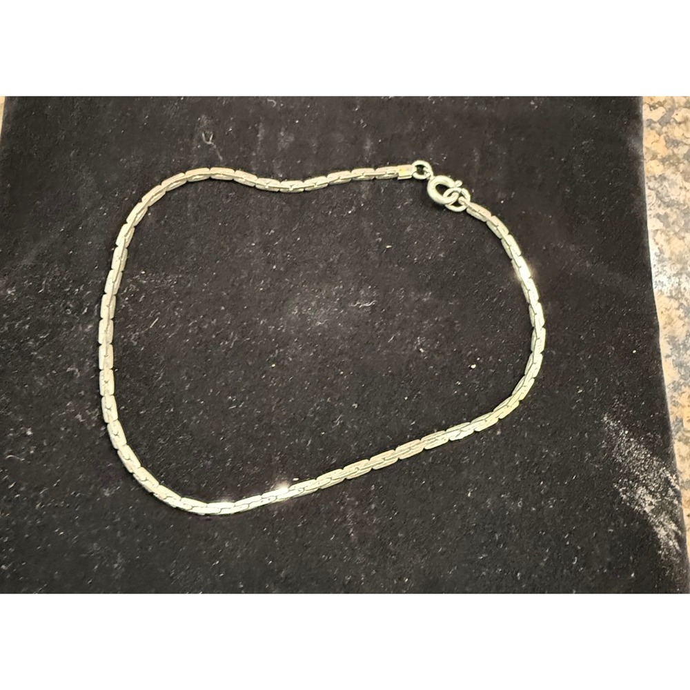 Vintage Silver Tone Flat S-Link Chain Anklet Spring Ring Clasp Summer Jewelry